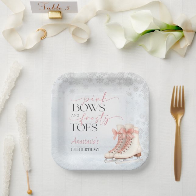 Plato De Papel Ice Skating Teen Birthday Pink Bow (Boda)