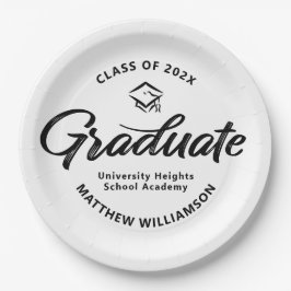 Plato De Papel Icono de gorra de graduación con script retro negr