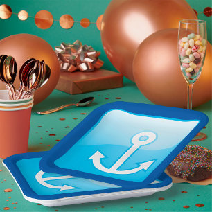 Plato De Papel Icono nautical Blue Anchor Marítimo moderno