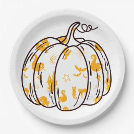 Plato De Papel Iconos de Halloween naranja lindos en calabaza