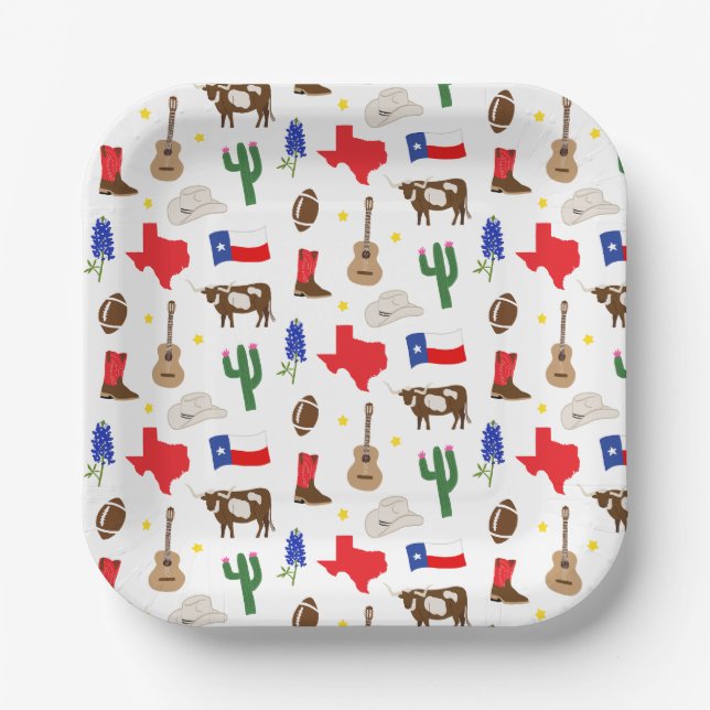 Plato De Papel Iconos de Texas (Anverso)