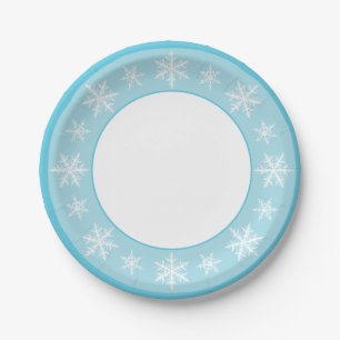 Plato De Papel Icy Blue Winter Wonderland Snowflake