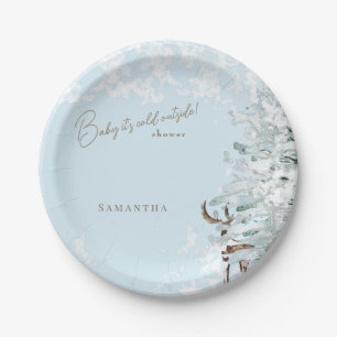 Plato De Papel Icy Blue Woodland Baby hace frío afuera