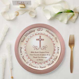Plato De Papel Ideas de recepción de bodas cristianas, oro Rosa