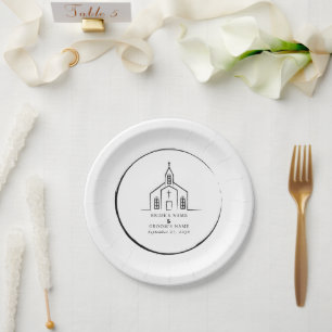Plato De Papel Iglesia Dibujada a Mano Tradicional Caprichosa Bod
