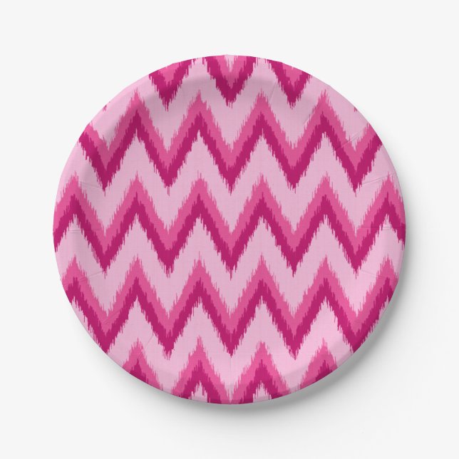 Plato De Papel Ikat Chevron Stripes - Fuchsia y rosa pálido (Anverso)