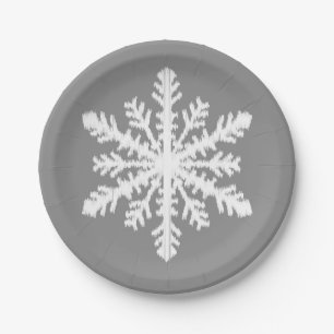 Plato De Papel Ikat Snowflake - Blanco y gris de carbón vegetal