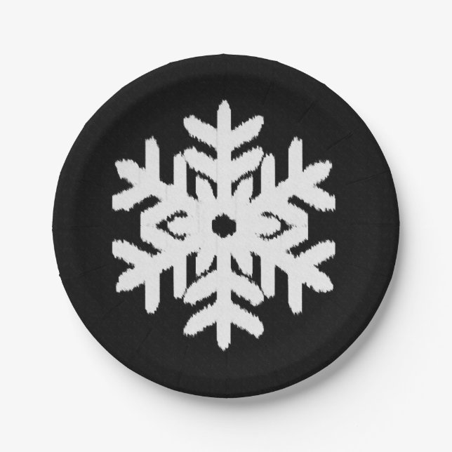 Plato De Papel Ikat Snowflake - Blanco y negro (Anverso)