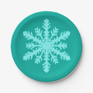 Plato De Papel Ikat Snowflake - Turquesa y agua