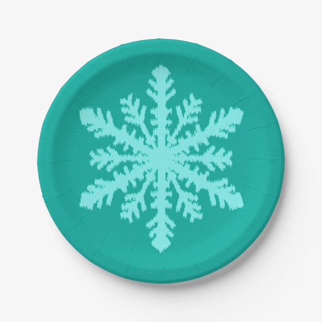 Plato De Papel Ikat Snowflake - Turquesa y agua (Anverso)