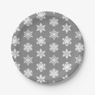Plato De Papel Ikat Snowflakes - Gris y blanco del carbón vegetal