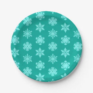 Plato De Papel Ikat Snowflakes - Turquesa y aqua