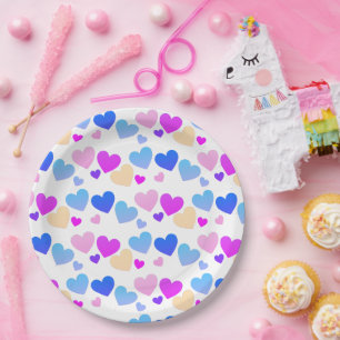 Plato De Papel illusima Arcoíris Azul, Rosa, Corazones Morados Fi