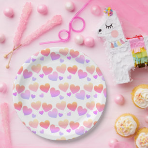 Plato De Papel illusima Arcoíris Rosa, Corazones de Amor Morados