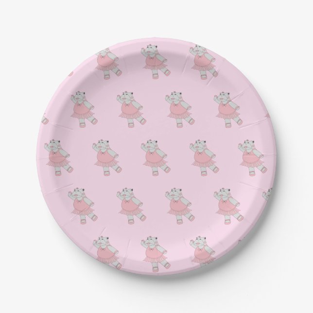 Plato De Papel illusima Ballerina Hippo Pastel Pink (Anverso)