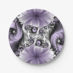 Plato De Papel Ilusión Lilac Resumen Arte Fractal Floral Fantasía