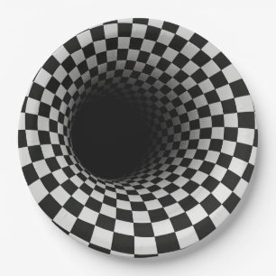 Plato De Papel Ilusión óptica de túnel en blanco y negro