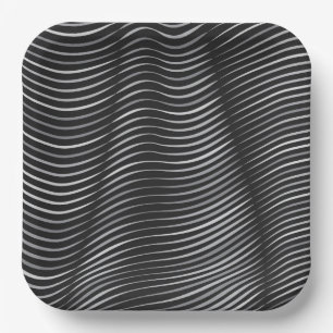 Plato De Papel Ilusión óptica negra y plateada