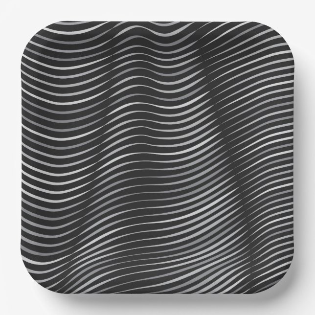 Plato De Papel Ilusión óptica negra y plateada (Anverso)