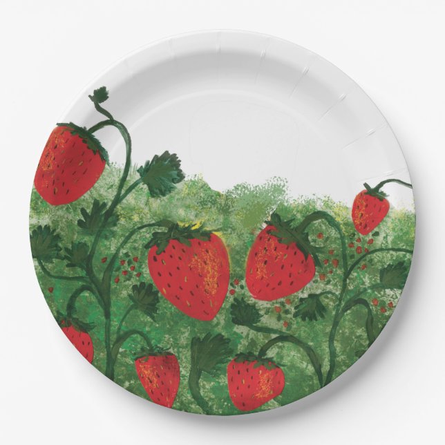 Plato De Papel Ilustracion acuático Strawberry Field (Anverso)