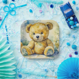 Plato De Papel Ilustracion acuático Teddy Bear Baby Shower