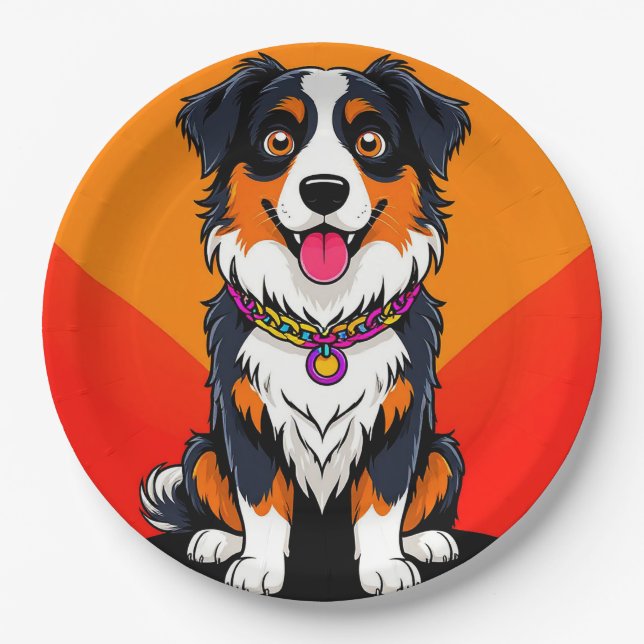 Plato De Papel Ilustración alegre de perro de dibujos animados (Anverso)