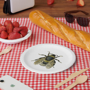 Plato De Papel Ilustracion antiguo de la abeja