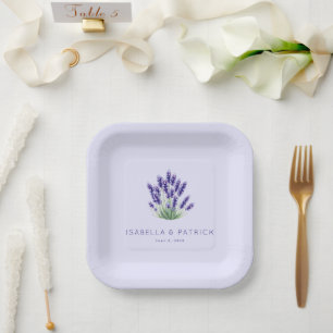 Plato De Papel Ilustración Botánica de Lavanda Serena