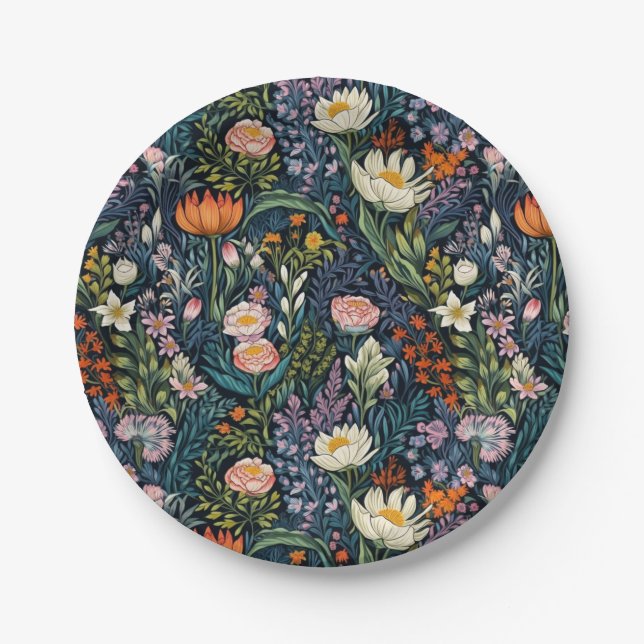 Plato De Papel Ilustracion botánico floral (Anverso)