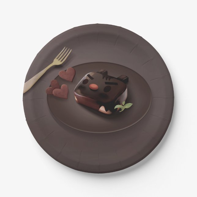 Plato De Papel Ilustracion Brownie de chocolate (Anverso)