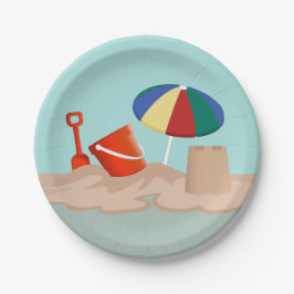 Plato De Papel Ilustracion Bucket and Spade Circle Beach Scene