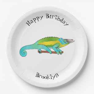 Plato De Papel Ilustracion chameleon personalizado de Jackson
