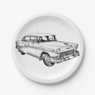 Plato De Papel Ilustracion Chevrolet Bel Air Antique de 1955