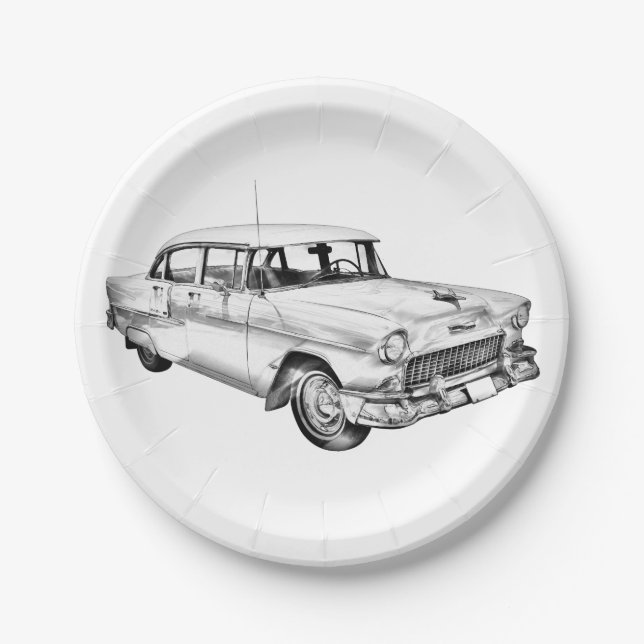 Plato De Papel Ilustracion Chevrolet Bel Air Antique de 1955 (Anverso)