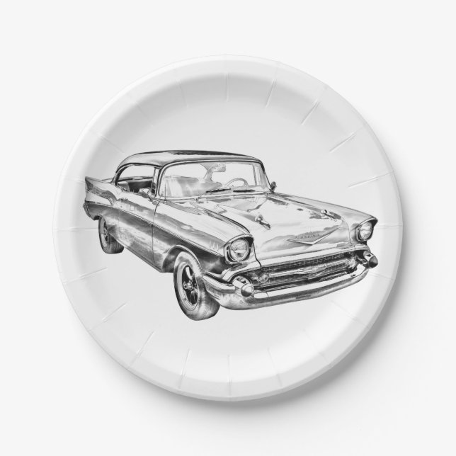 Plato De Papel Ilustracion Chevy Bel Air Classic de 1957 (Anverso)
