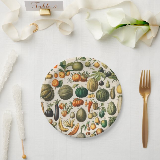 Plato De Papel Ilustracion científico botánico de frutas (Boda)