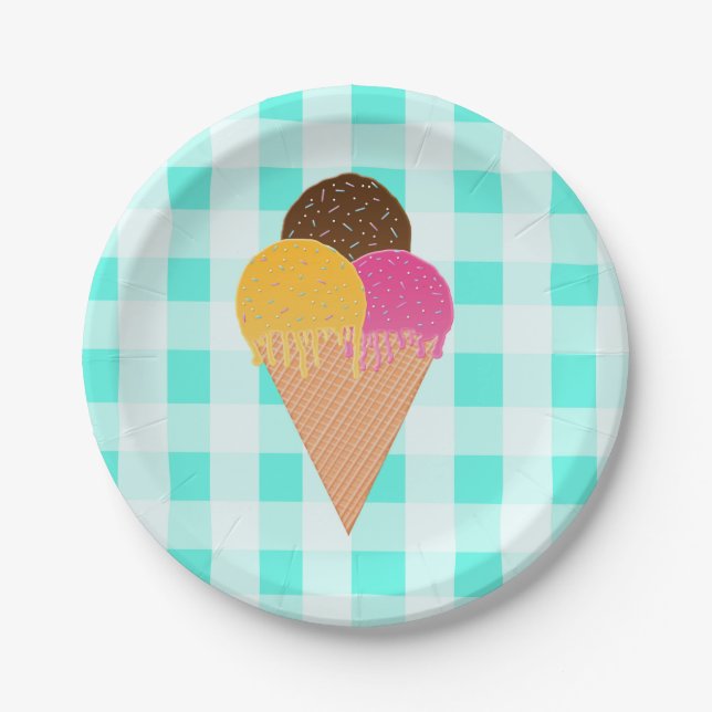 Plato De Papel Ilustración Colorida de Helado (Anverso)