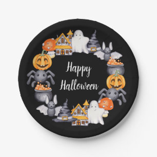 Plato De Papel Ilustracion Cute Black Happy Halloween