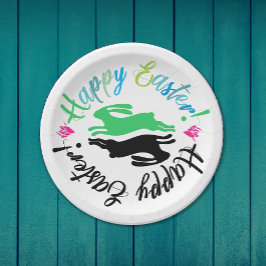 Plato De Papel Ilustracion Cute Easter Colorful Spring Bunnies