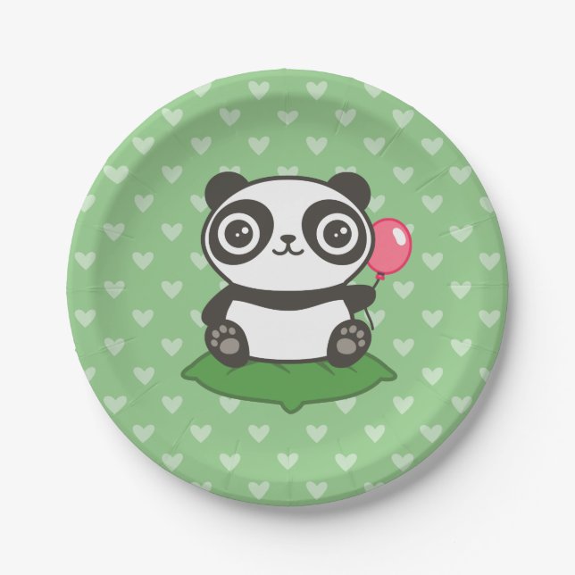Plato De Papel Ilustracion Cute Panda (Anverso)