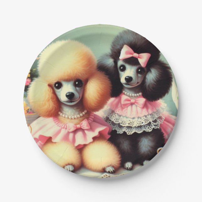 Plato De Papel Ilustracion Cute Poodle (Anverso)