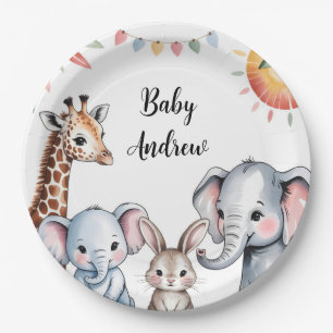 Plato De Papel Ilustración de animales de safari en acuarela ador
