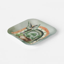 Plato De Papel Ilustración de arcoíris acuarela verde bohemio