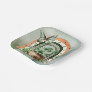 Plato De Papel Ilustración de arcoíris acuarela verde bohemio