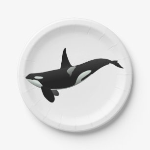 Plato De Papel Ilustracion de ballena orca - Elegir color de fond
