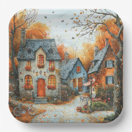 Plato De Papel Ilustracion de bicicleta de Casas Vintage