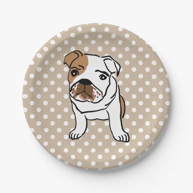 Plato De Papel Ilustracion de Bulldog inglés (Anverso)
