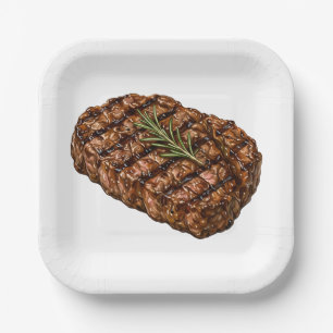 Plato De Papel Ilustración de carne de barbacoa de bistec de cost