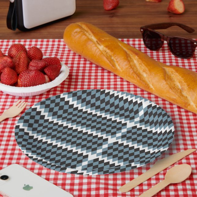 Plato De Papel ilustracion de césped gráfico de damasco alto, (Picnic)