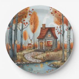 Plato De Papel Ilustracion de ciervos del bosque de Cottage de ot